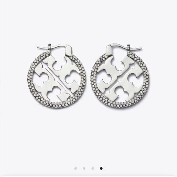 Tory Burch Miller Pave Hoop Earrings w Dust Bag NWOT - Picture 1 of 3